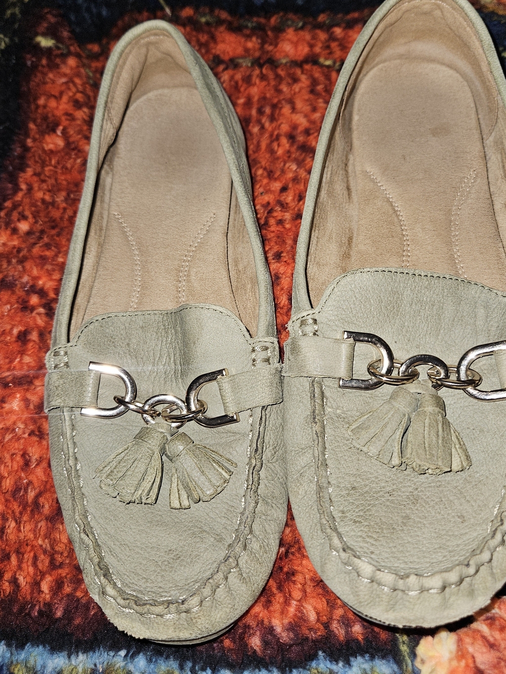 AEROSOLES Olive Green Suede Tassel Loafers